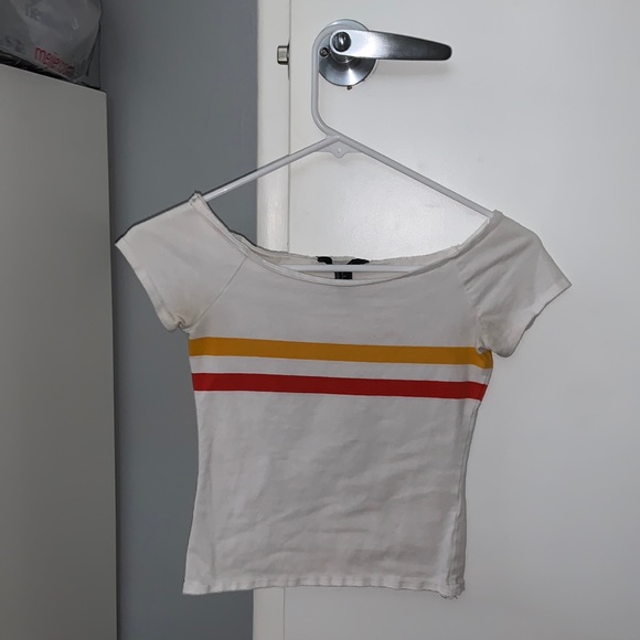 Forever 21 Tops - White striped crop top